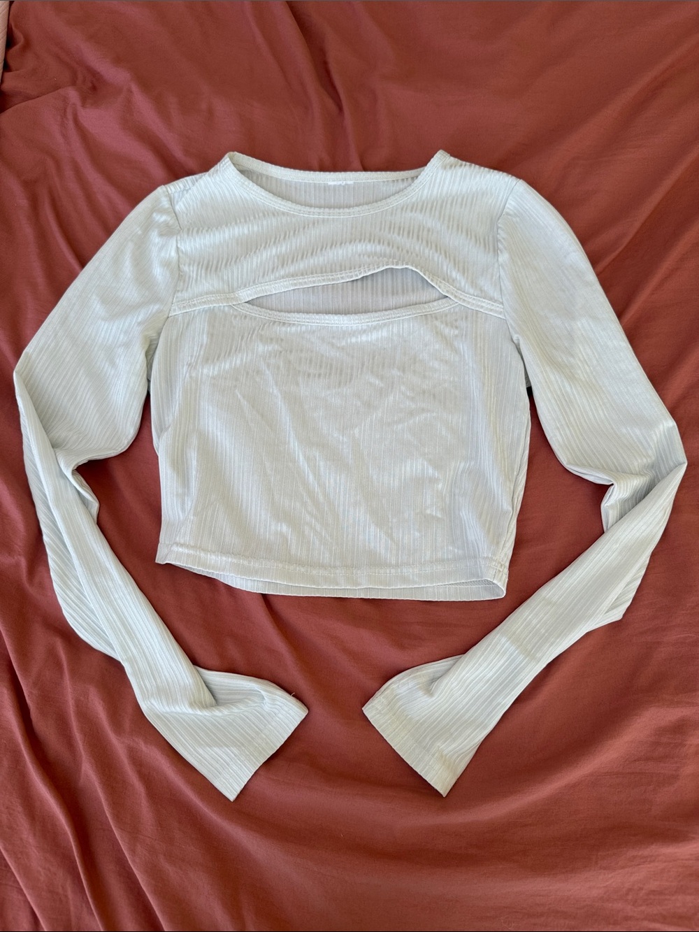 Lucky Brand White Ribbed Long-Sleeve Cutout Top